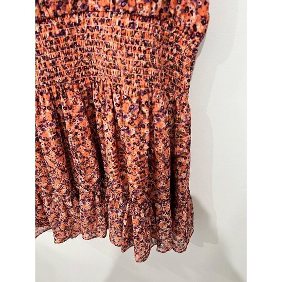 New RAMY BROOK Size M Preston Mini Dress Coral Combo Smocked Waist, Ruffle Hem - Picture 8 of 14
